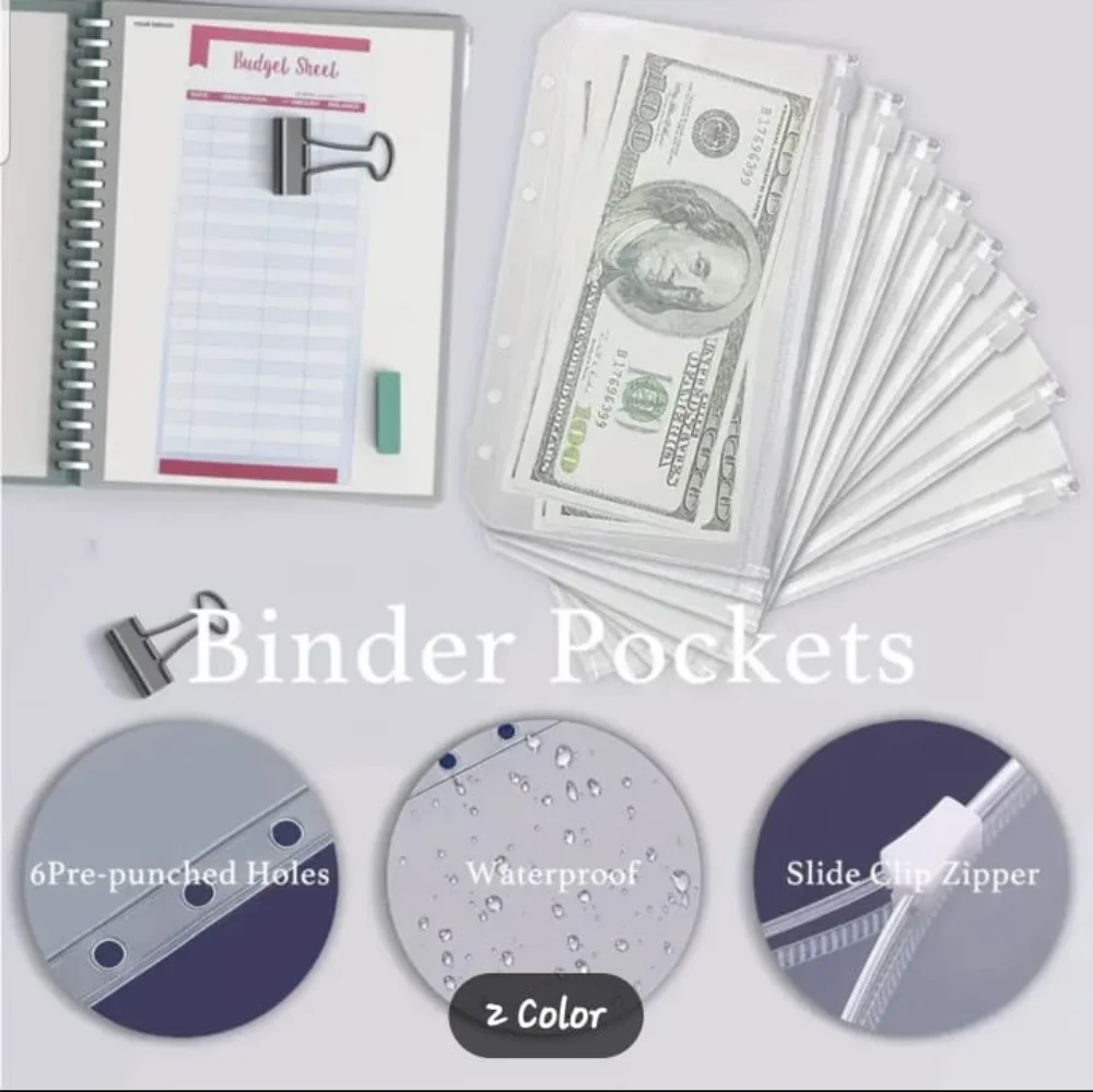 Pink Organizer Budget Binder With Zipper Envelopes & Expense Sheets - Picture 4 of 5